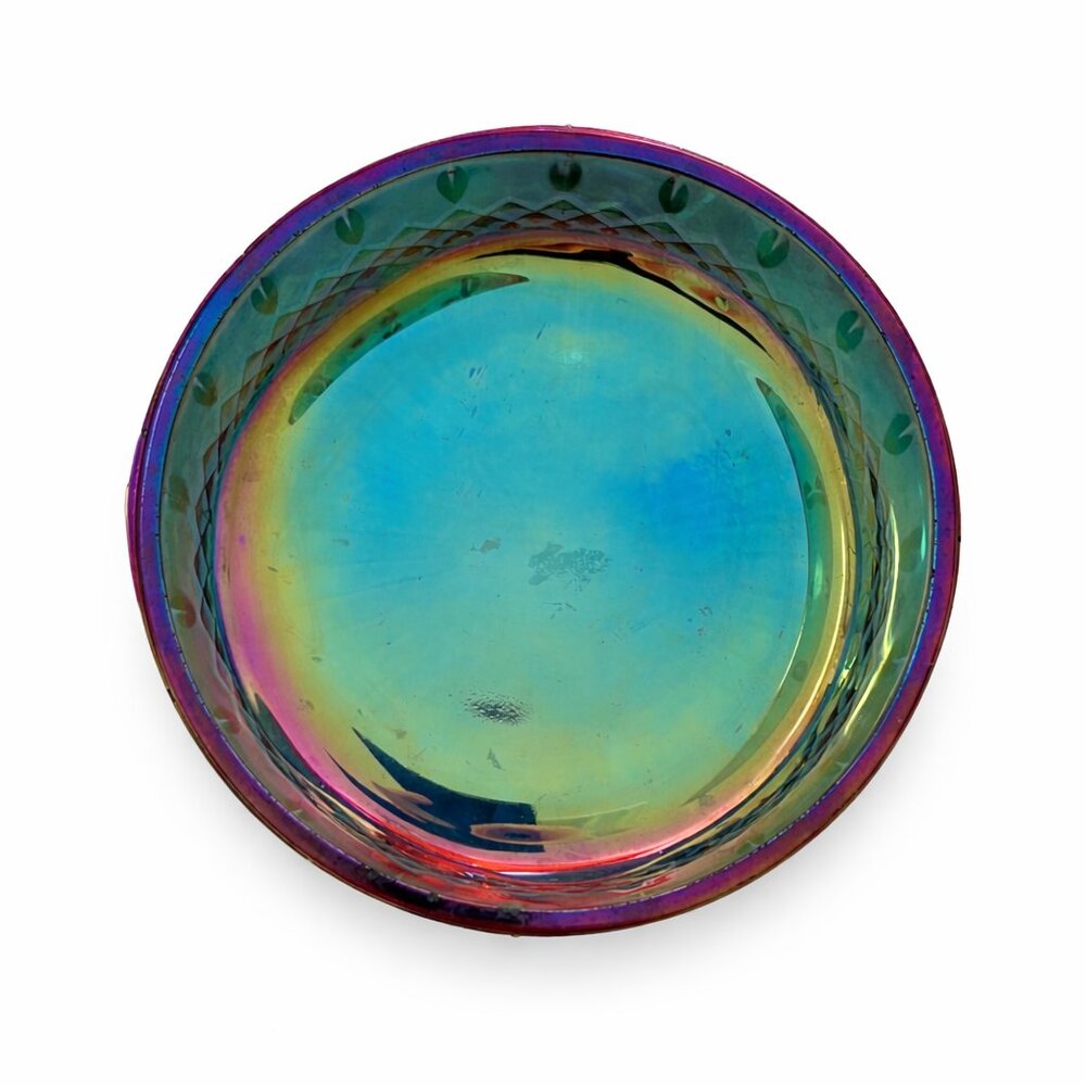 Vintage Indiana Glass Princess Blue Carnival Iridescent Glass Bowl Candy Dish